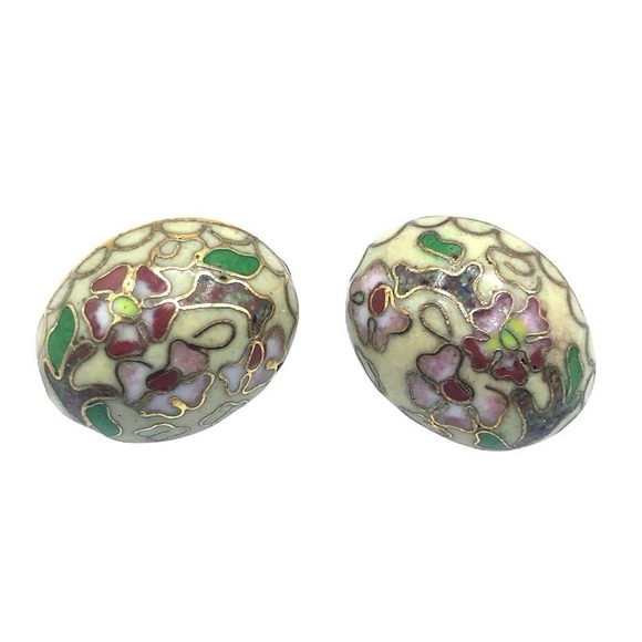 Vintage Jewelry - Vintage Floral Cloisonné Enamel Stud Earrings OS